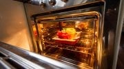 stainless steel oven with foods