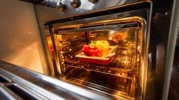 stainless steel oven with foods