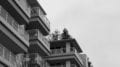 grayscale photo of school building
